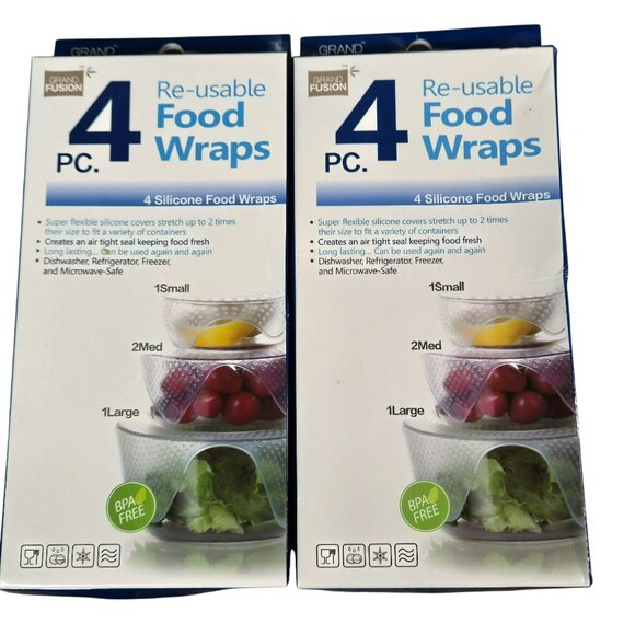 2 Packs - 4 Pc Reusable Silicone Food Wraps Grand Fusion BPA Free Microwave Safe - Picture 1 of 4